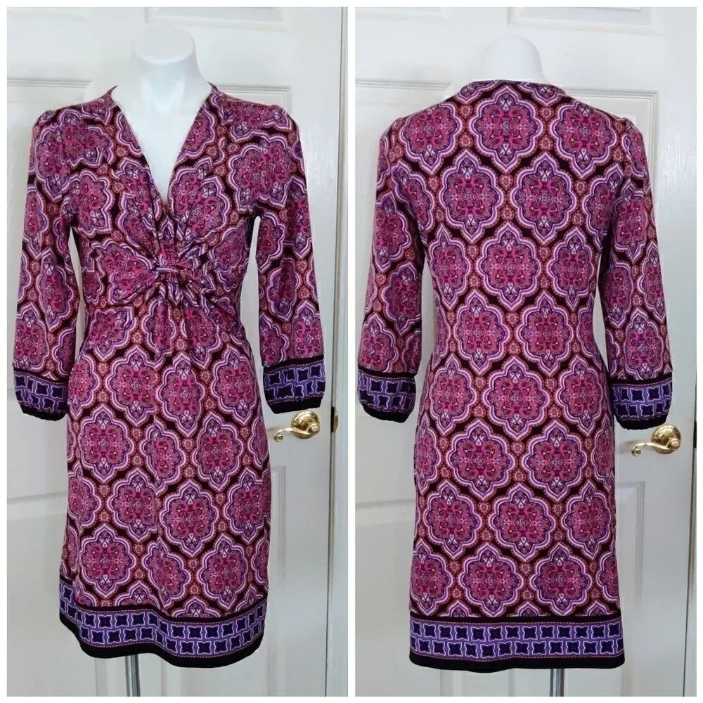 ICE medallion print gathered front dress sz 6